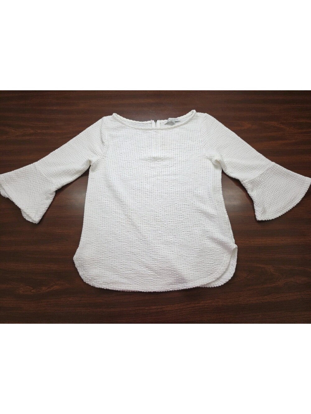 Green Envelope Los Angeles White Textured Knit Bell Sleeve Top Back Zip XS Boho